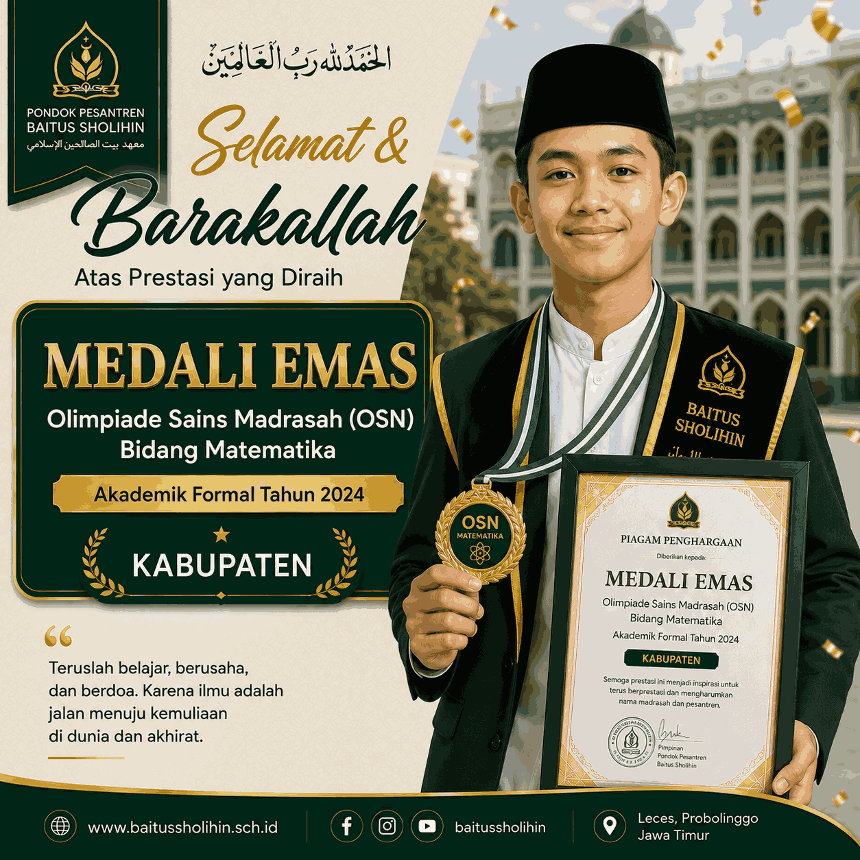 Medali Emas Olimpiade Sains Madrasah (OSN) Bidang Matematika