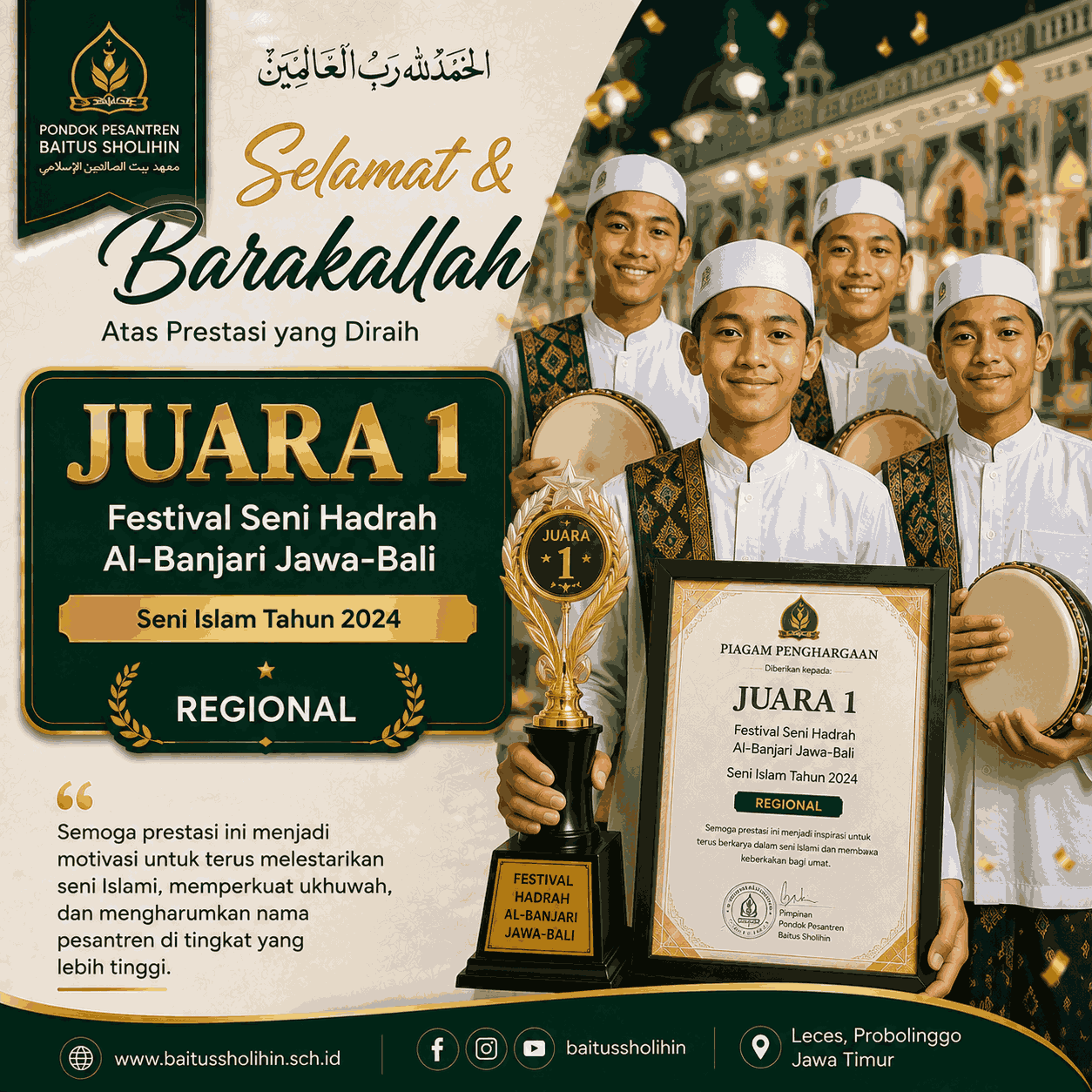 Juara 1 Festival Seni Hadrah Al-Banjari Jawa-Bali